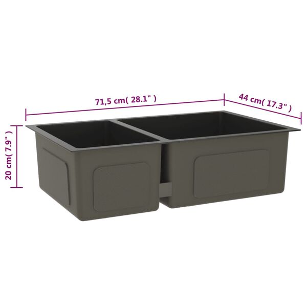 vidaXL Évier de cuisine Noir Acier inoxydable