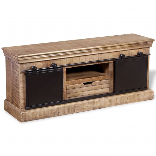 vidaXL Meuble TV avec 2 portes coulissantes Bois de manguier massif