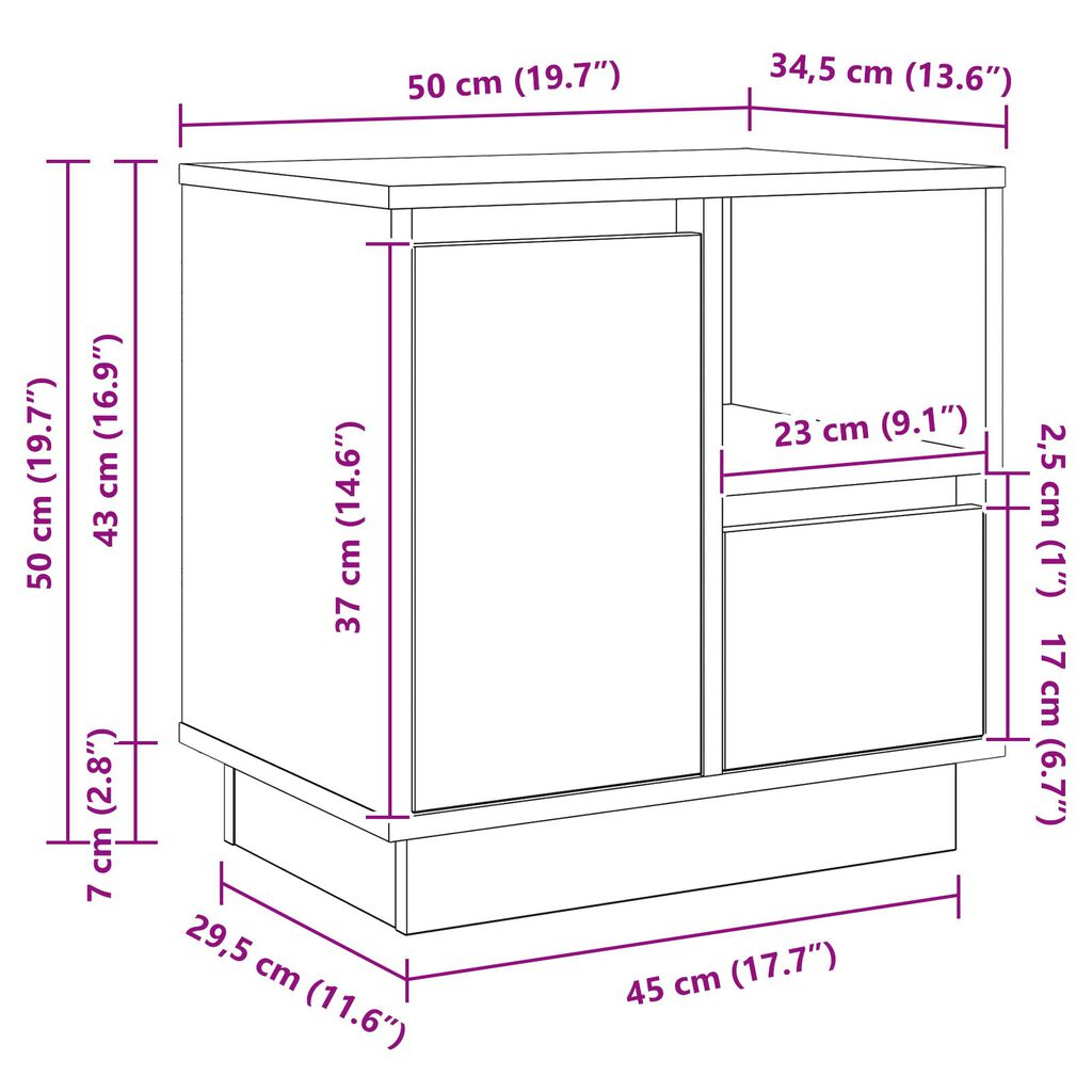 vidaXL Table de chevet avec LED Gris Sonoma 50x34,5x50 cm