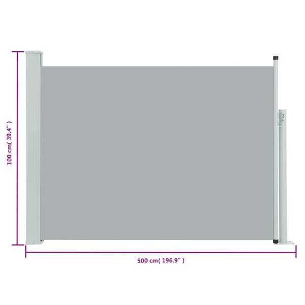 vidaXL Auvent latéral rétractable de patio 100x500 cm Gris
