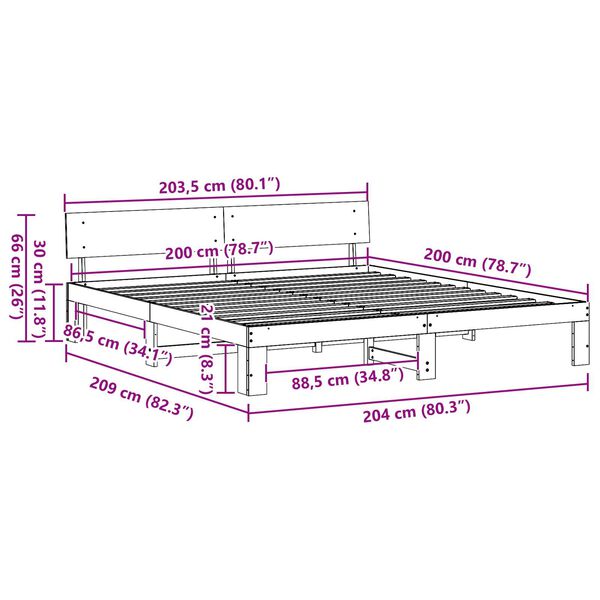 vidaXL Cadre de lit avec tête de lit marron ciré 200x200 cm en bois de pin massif