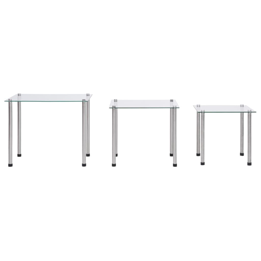 vidaXL Tables gigognes 3 pcs Transparent Verre trempé