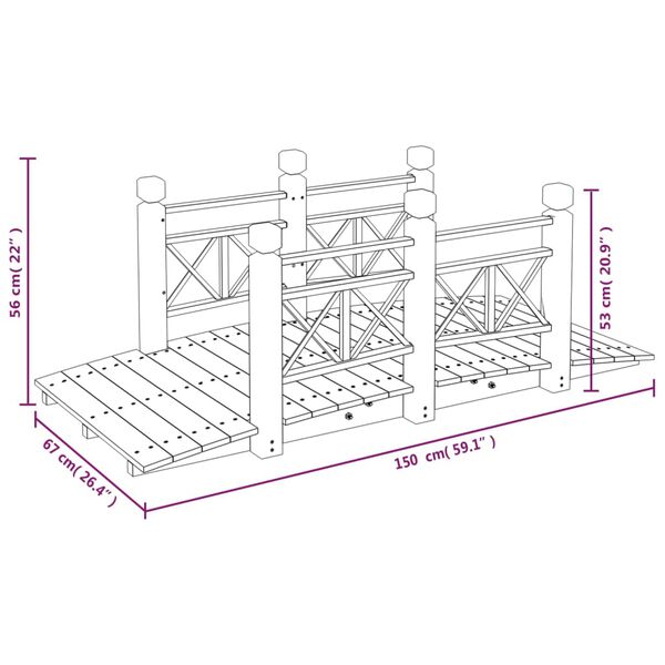 vidaXL Pont de jardin avec garde-corps 150x67x56cm bois massif épicéa