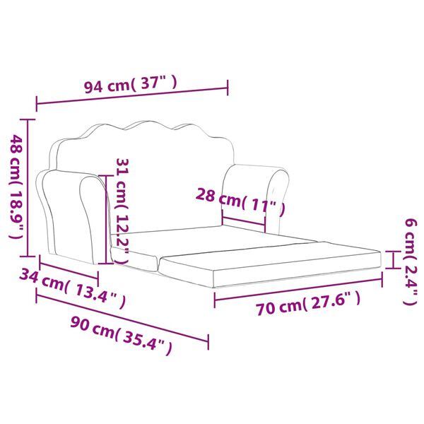 vidaXL Canapé-lit enfant 2 places gris clair étoiles peluche douce