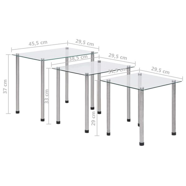 vidaXL Tables gigognes 3 pcs Transparent Verre trempé