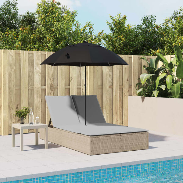 vidaXL Chaise longue double avec coussins et parasol beige poly rotin