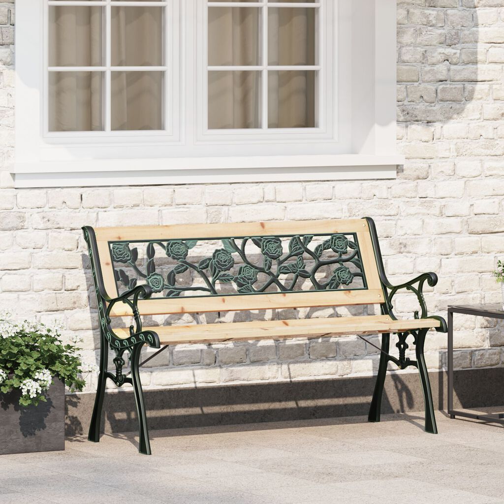 Banc de jardin vidaXL avec dossier à motif de roses 116 cm en bois