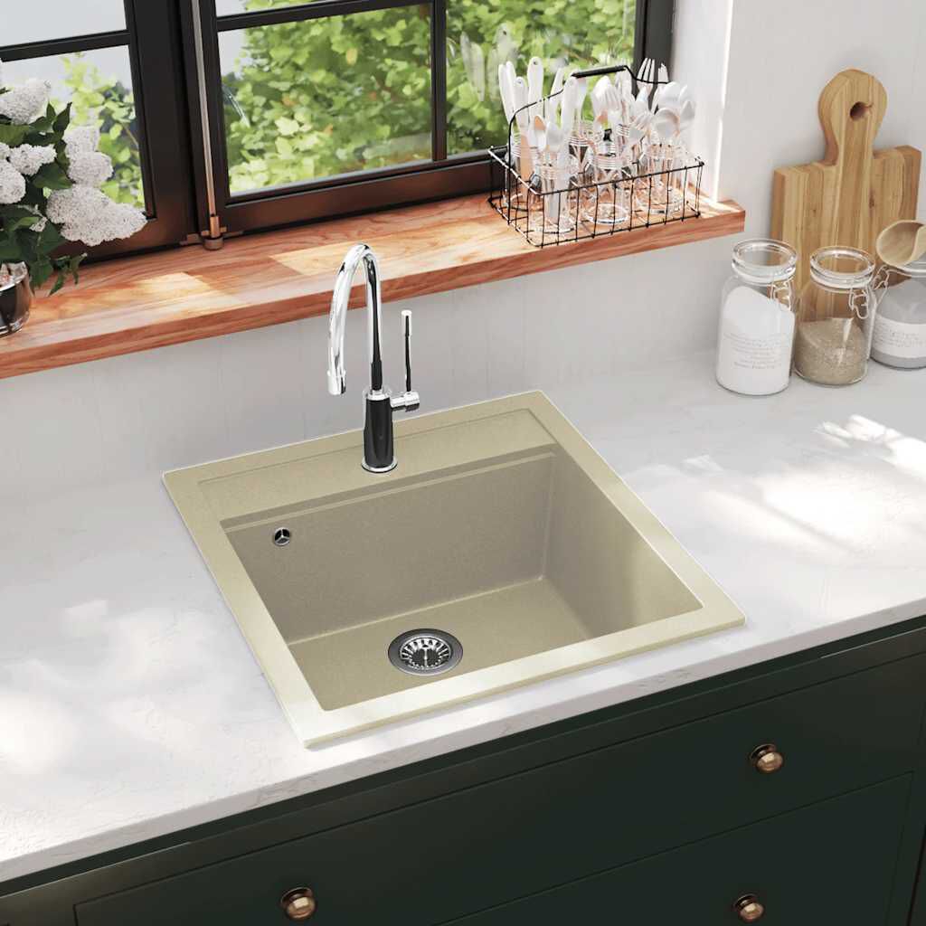 vidaXL Évier de cuisine Granit Seul lavabo Beige