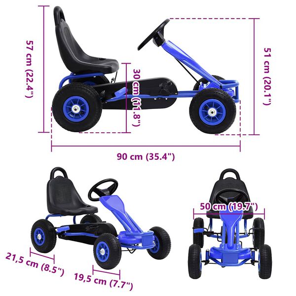 vidaXL Kart à pédales avec pneus Bleu
