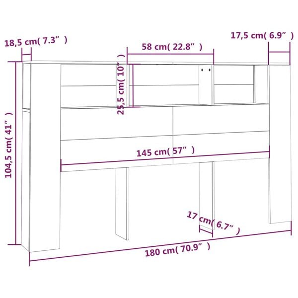 vidaXL Armoire de tête de lit Chêne fumé 180x18,5x104,5 cm