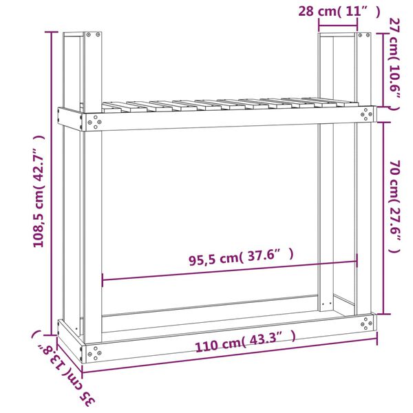 vidaXL Support pour bois de chauffage 110x35x108,5 cm Bois de pin