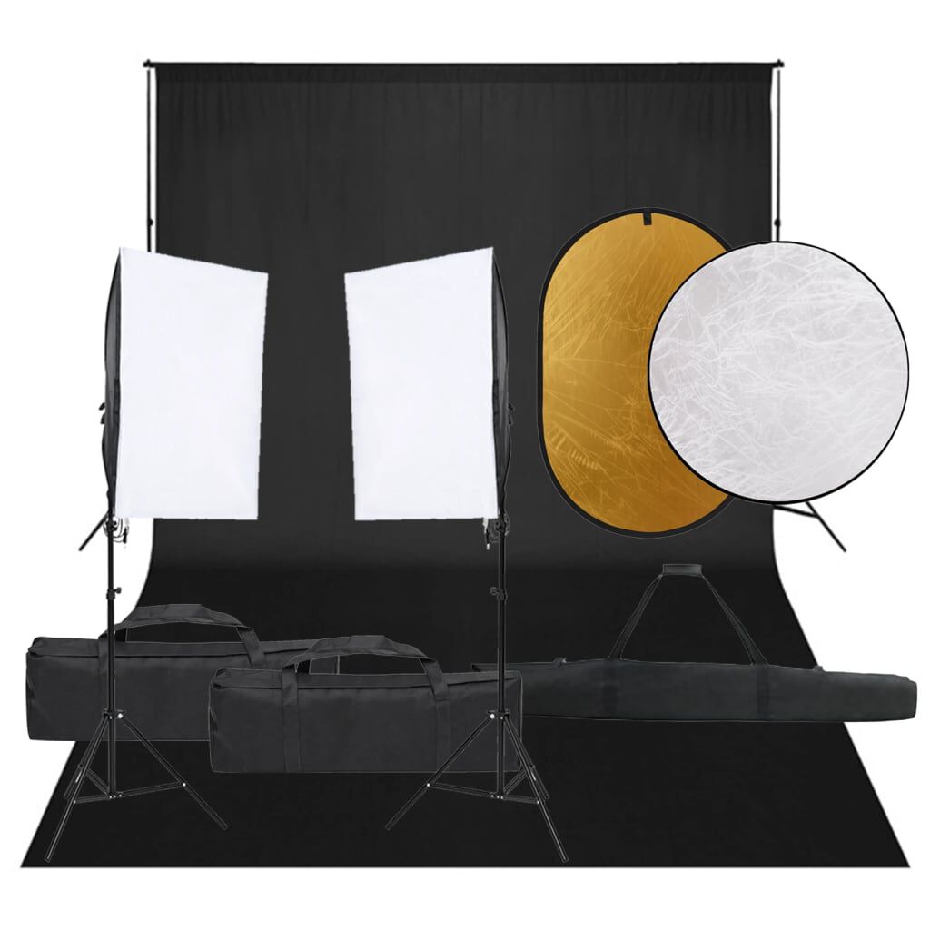 vidaXL Kit de studio photo avec éclairage toile de fond et réflecteur