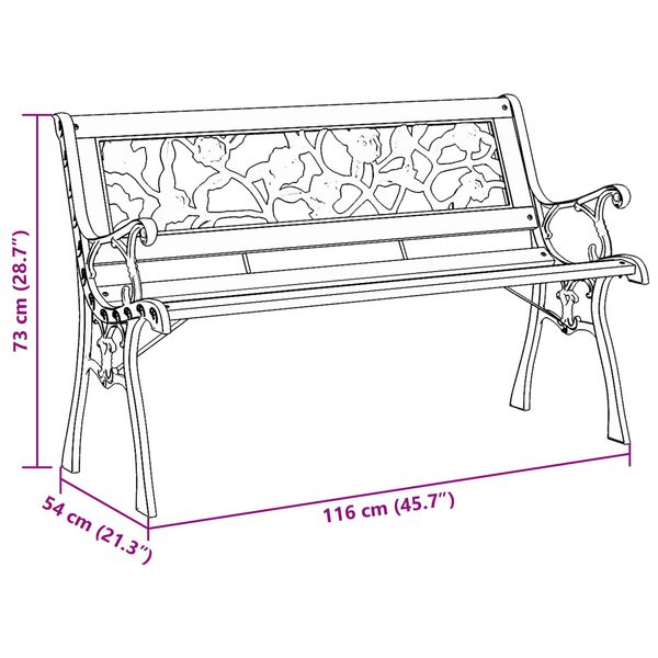 Banc de jardin vidaXL avec dossier à motif de roses 116 cm en bois