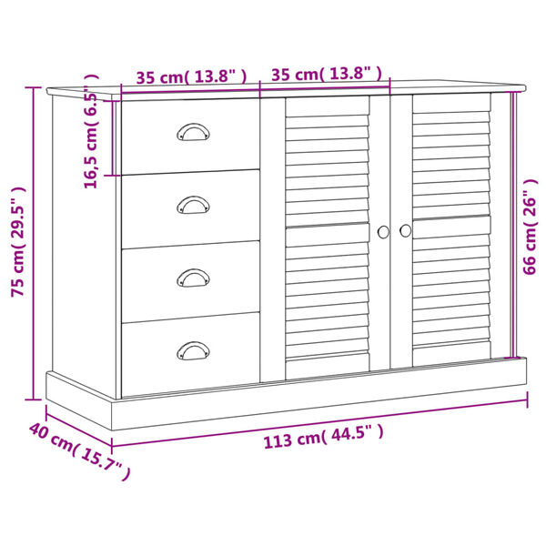 vidaXL Buffet avec tiroirs VIGO 113x40x75 cm blanc bois massif de pin
