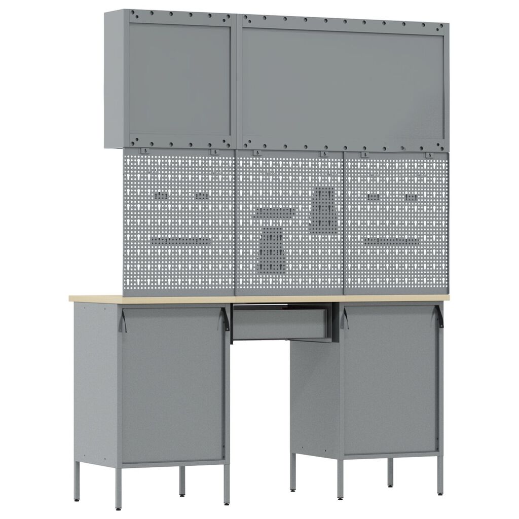 vidaXL Kit de Cabane de Rangement et de Panneau avec Crochets de 8 Pièces Noir MDF et Métal