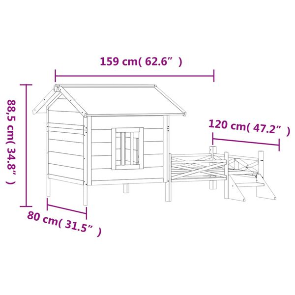 vidaXL Chenil marron 159x120x88,5 cm bois de pin solide