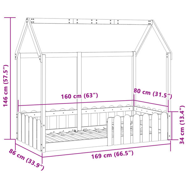 vidaXL Cadre de lit d'enfants forme de maison sans matelas pin massif