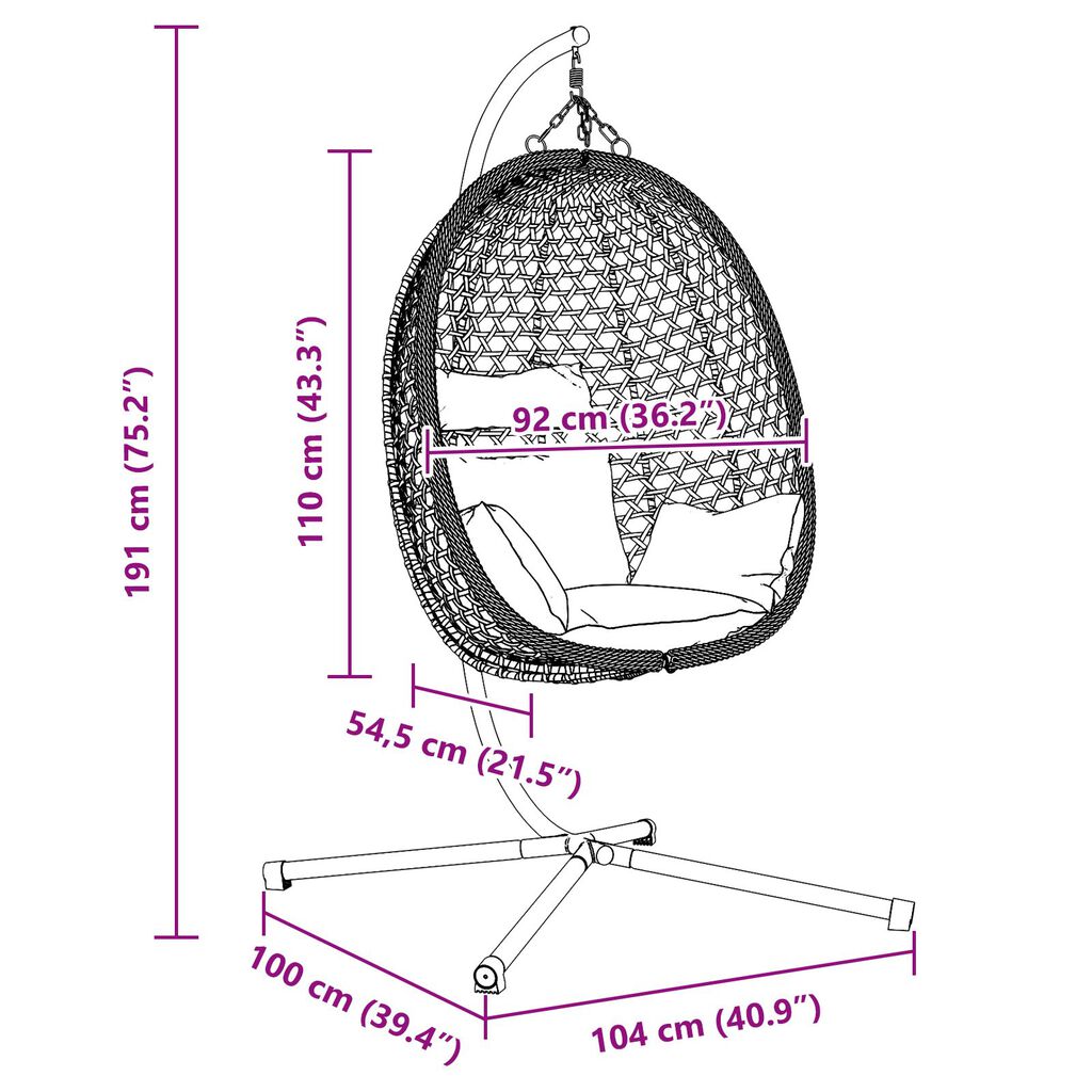 vidaXL Panier de chaise œuf suspendue avec support en café Poly Rattan