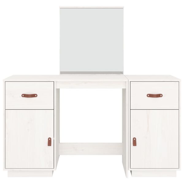 vidaXL Ensemble de coiffeuse avec miroir Blanc Bois de pin solide