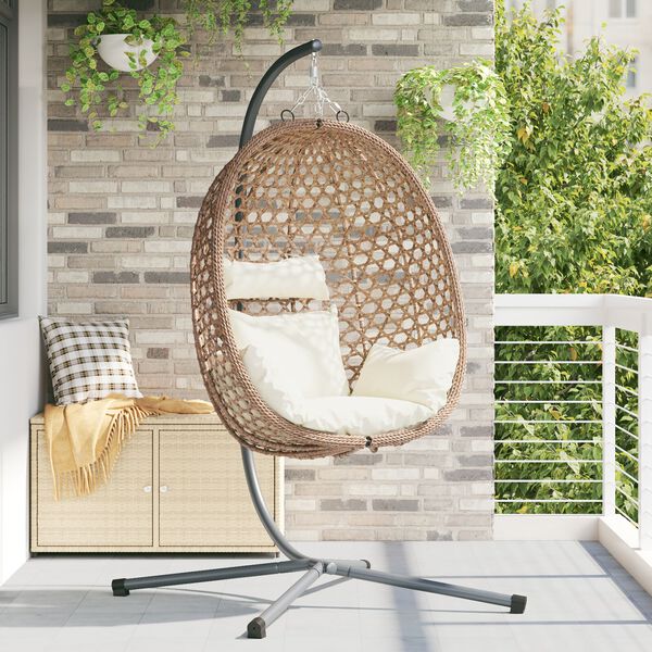 vidaXL Panier de chaise œuf suspendue avec support en café Poly Rattan