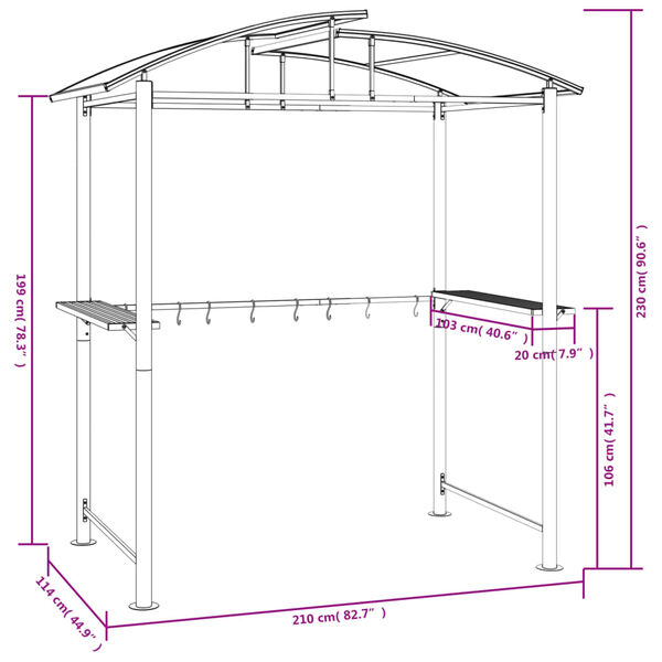 vidaXL Gazebo BBQ et étagères latérales anthracite 210x114x230cm acier