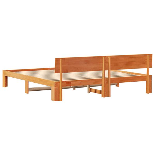 vidaXL Cadre de lit avec tête de lit marron ciré 200x200 cm en bois de pin massif