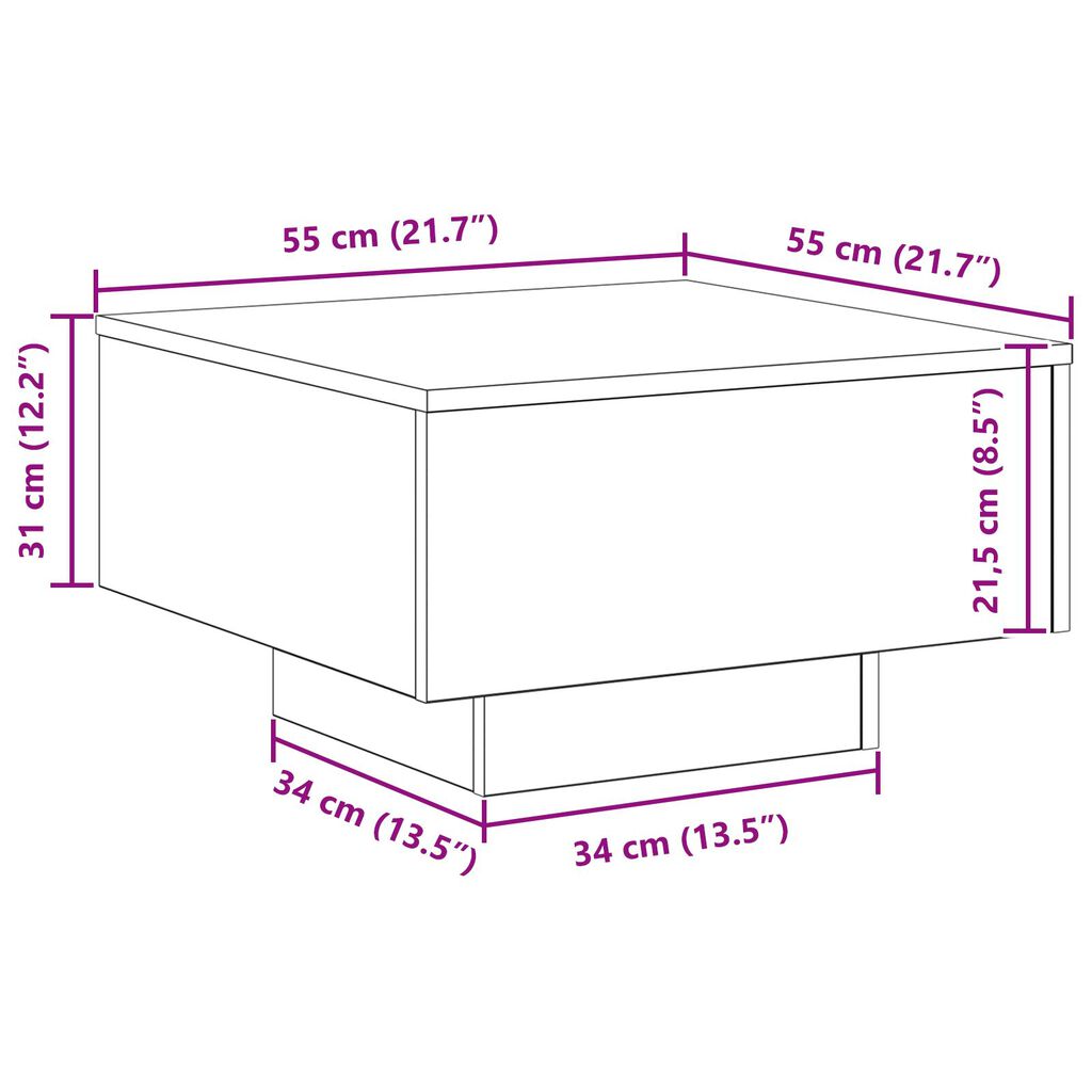 Table basse vidaXL Artisian en chêne 55x55x31 cm en bois d'ingénierie