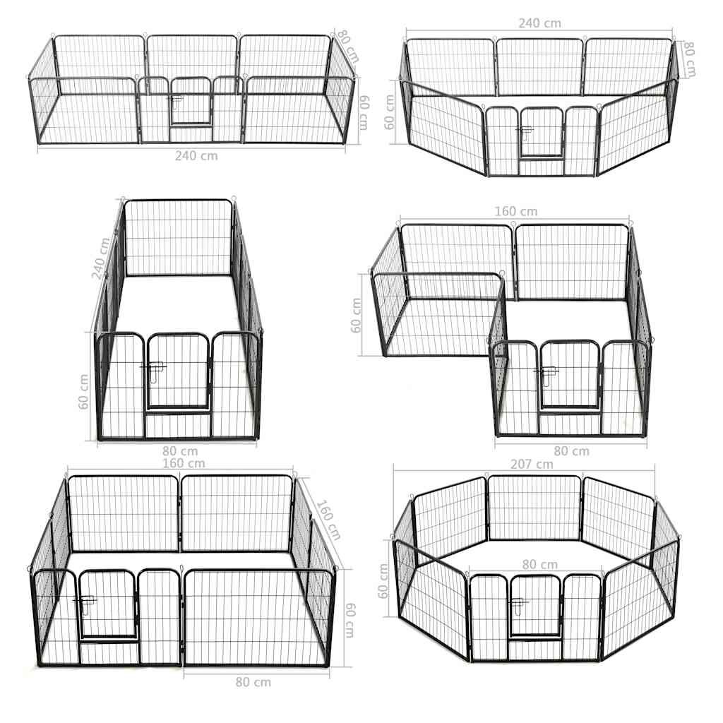 vidaXL Parc pour chiens 8 panneaux Acier 60 x 80 cm Noir