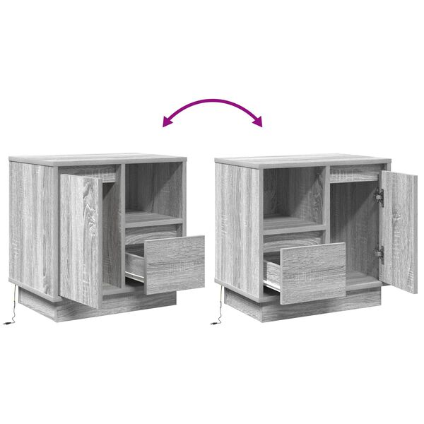 vidaXL Table de chevet avec LED Gris Sonoma 50x34,5x50 cm