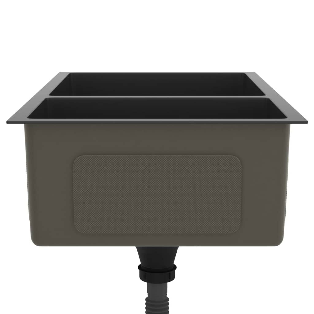 vidaXL Évier de cuisine Noir Acier inoxydable